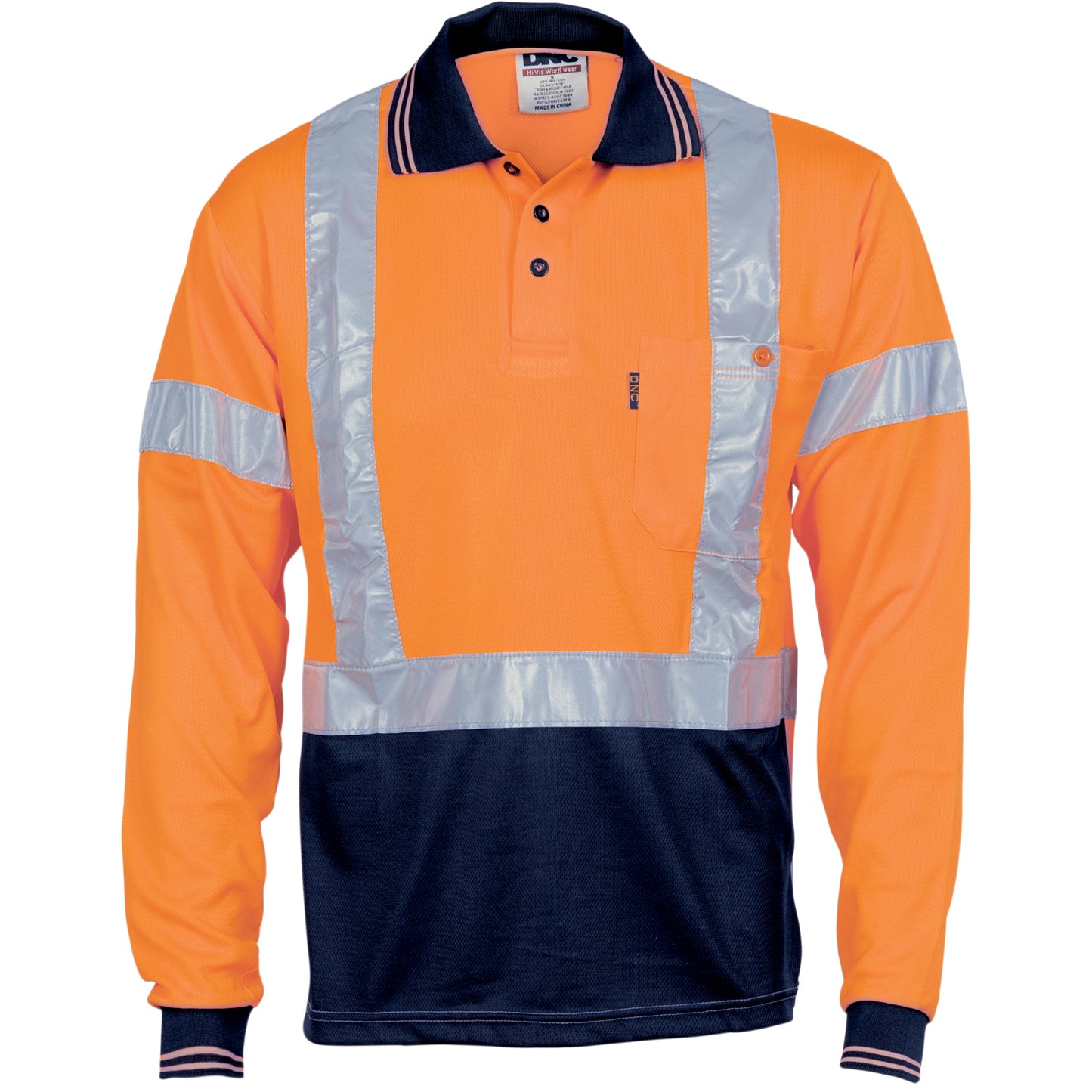 HiVis D/N Cool Breathe Polo Shirt with Cross Back R/Tape - Long Sleeve