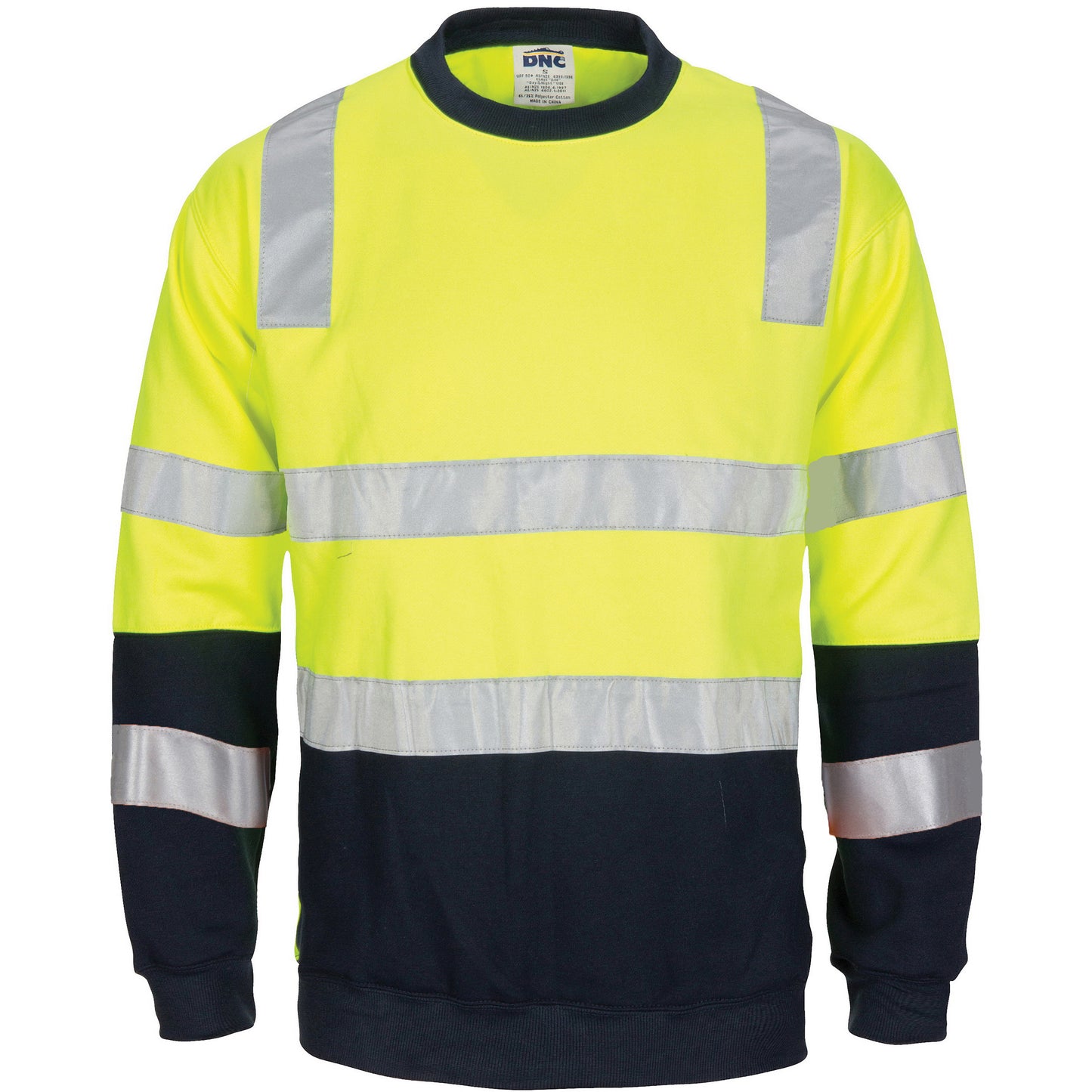 HIVIS 2 tone, crew-neck fleecy sweat shirt with shoulders, double hoop body and arms CSR R/Tape.