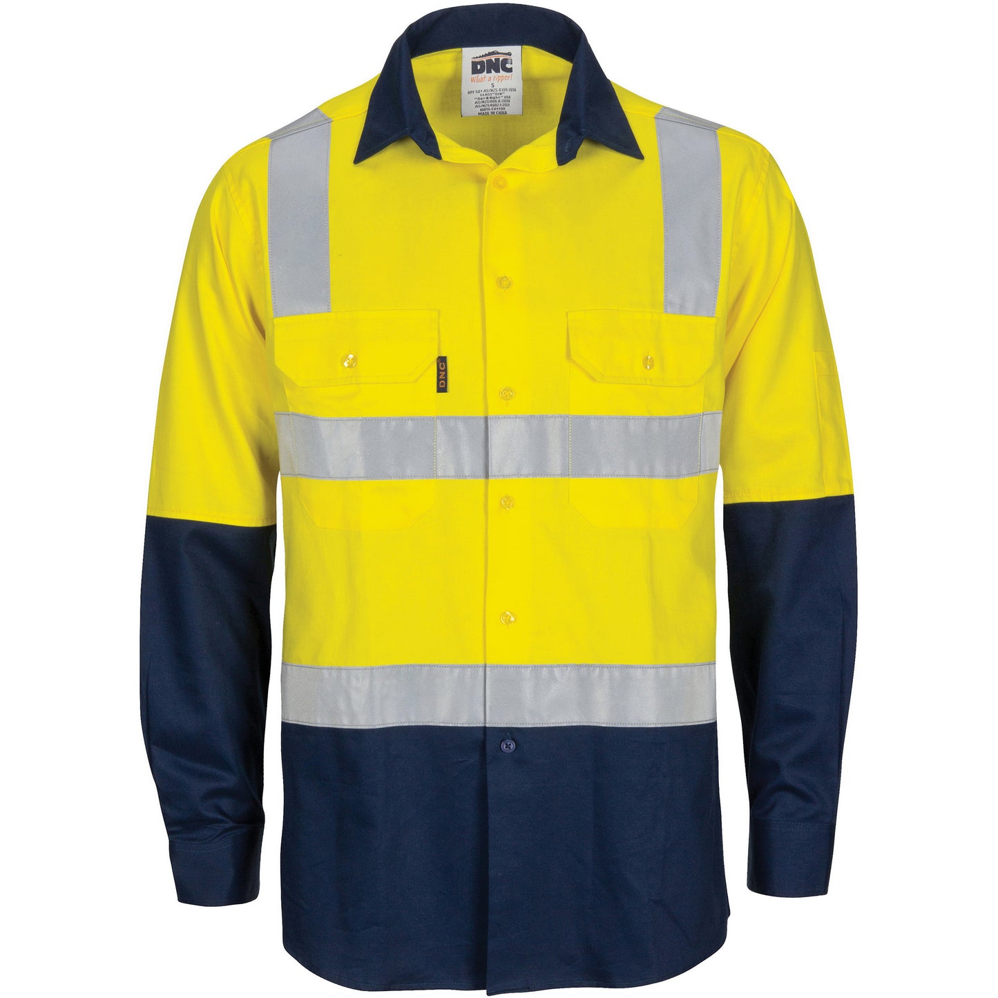 HIVIS Two Tone Cool-Breeze Cotton Shirt with Hoop & Shoulder CSR Reflective Tape - Long Sleeve
